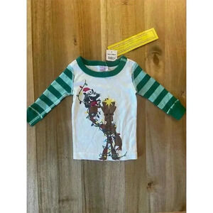 Hanna Andersson Kids Marvel Groot & Rocket Holiday Pajama Green Top, 3-6m (60cm)